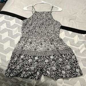 Spaghetti strap black and white romper